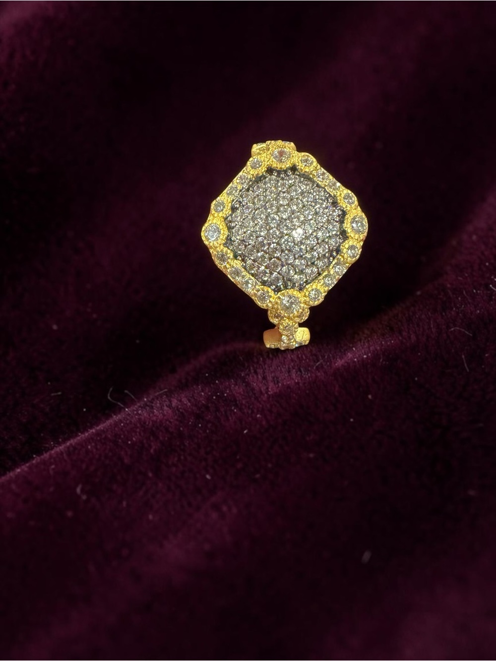 Freida Rothman Times Square 925 black & Gold-Tone Pave Halo Statement Ring